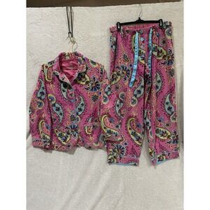 Nick & Nora PJ's Pajama's Set Shirt Pant Cotton Flannel Long Sleeve Paisley Med